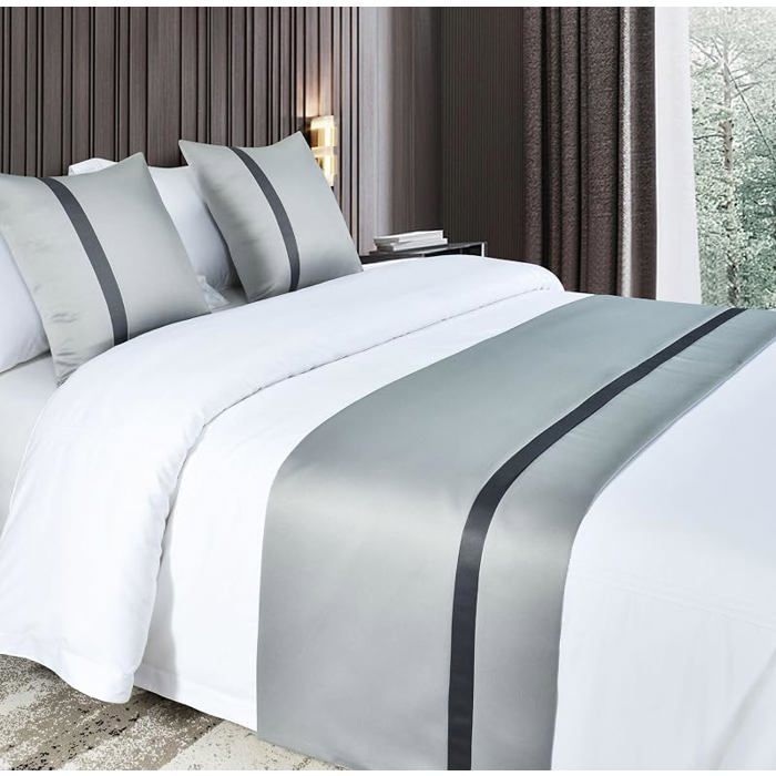 Guest Ruyunlai Chemin de Lit Hôtel Doux Qui ne se Décolore Pas Moderne Nordique 210X50cm for 1.5m Bed Rayures Grises Foncées