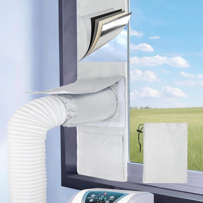 Kit de scellage fenêtre climatiseur - Double ouverture tuyau Installation sans perçage - Fenêtre coulissante - 28x232 cm