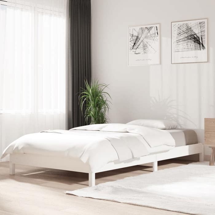 ECOHOME Lit empilable - sans matelas - Lit adulte simple - design solide - blanc 90x190 cm bois de pin massif ipd83c9375