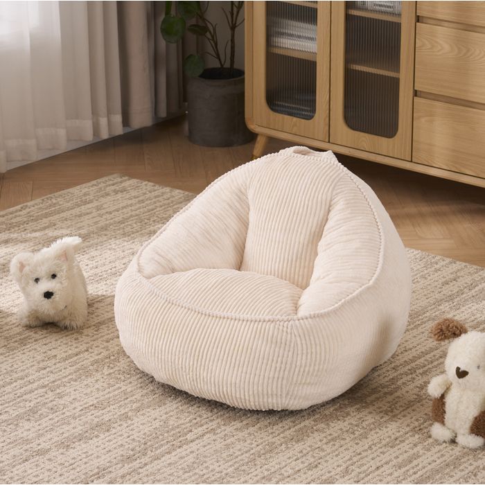 Fauteuil pouf enfant 1 place ergonomique pour lecture et jeux velours cotele avec mousse beige 51 × 69 × 72 cm - UVRION