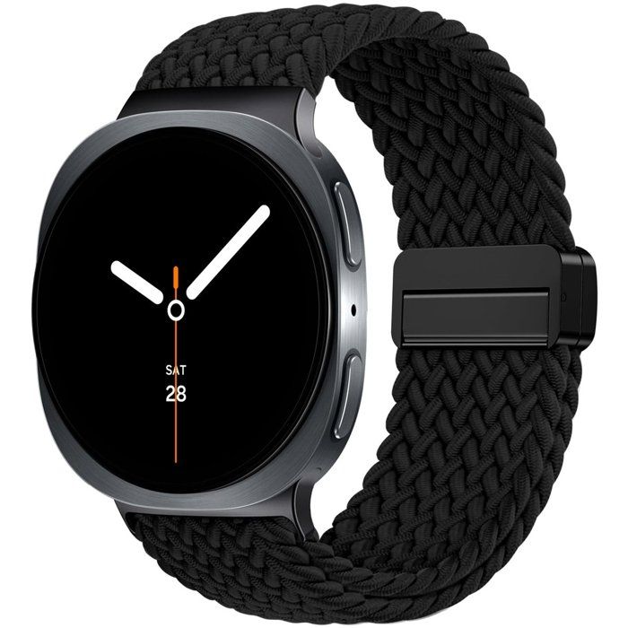 Stravo Bracelet montre nylon tressé magnétique élastique compatible Galaxy Watch 9/8 40/44 mm 8 Classic 46 mm – Noir