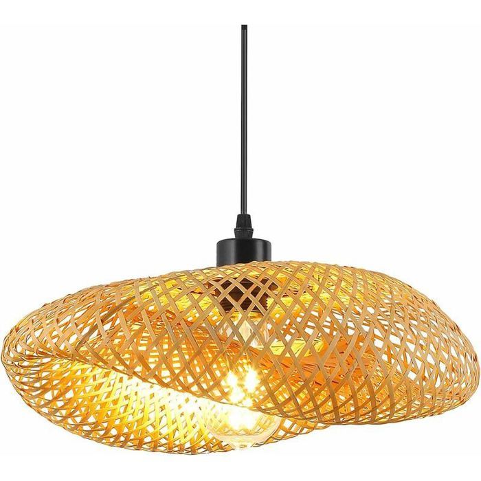 Plafonnier bambou 40cm E27 220-240V chapeau paille