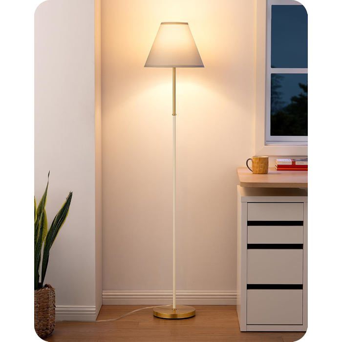 Lampadaire Rétro pour Salon Abat-jour en Coton-Lin et Structure Métallique Ampoule LED 2700K Incluse Lampe sur Pied E27