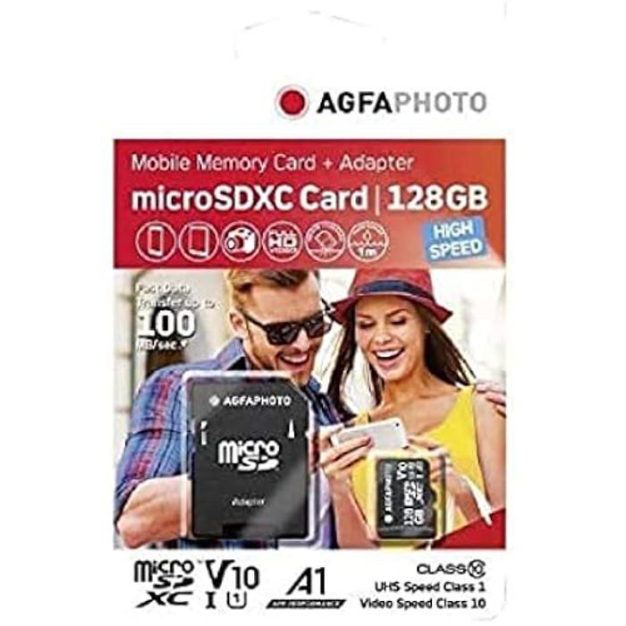 Agfaphoto Carte mémoire MicroSDXC - 128 Go - Haute vitesse - Classe 10 - UHS-I