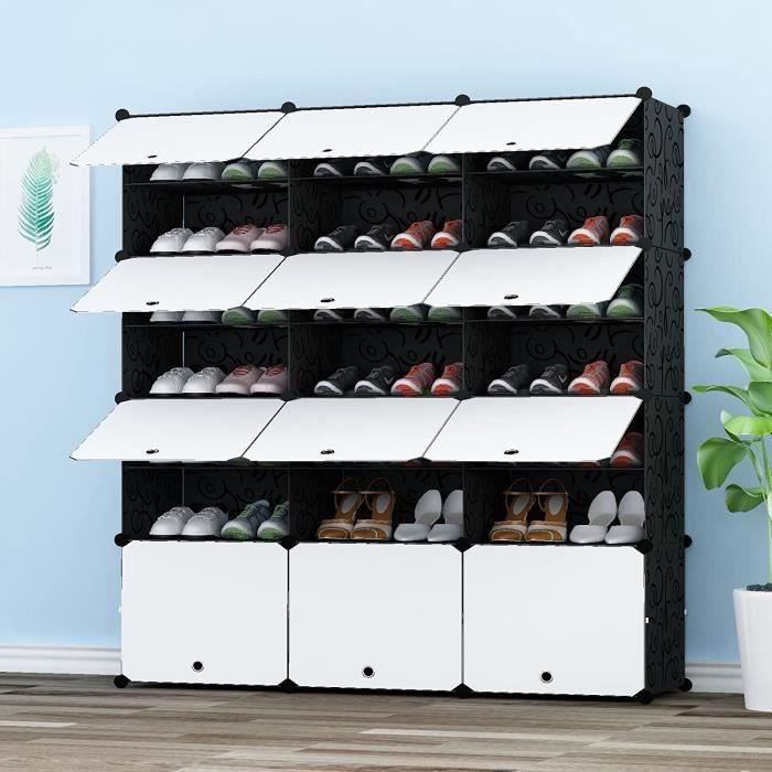 meuble à chaussures cubes de rangement modulaires,armoire à chaussures,etagères chaussures,noir(3-7)