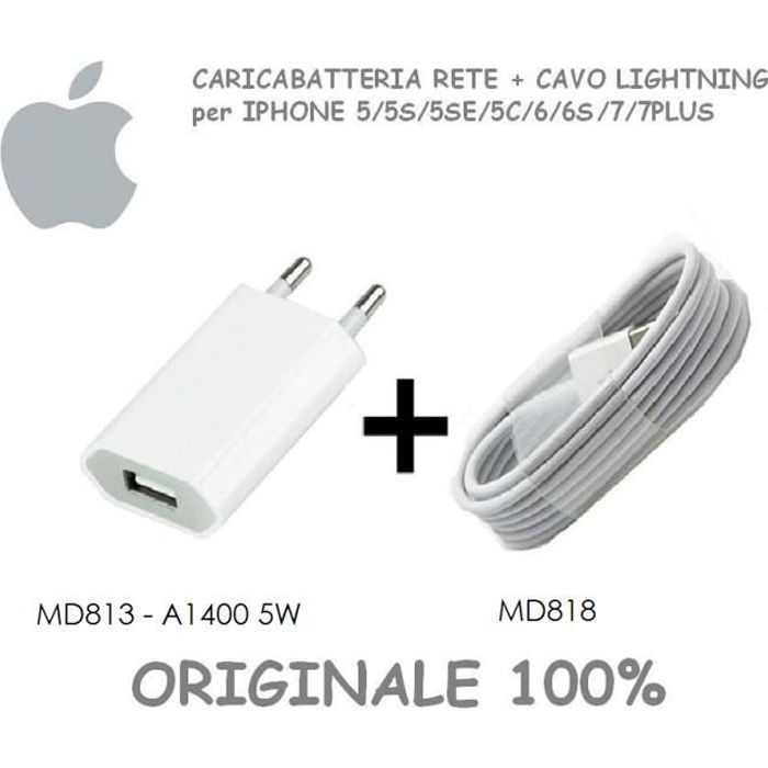 CHARGEUR DE BATTERIE pour Apple iPhone original 1A 5W + CABLE foudre MD818 Apple dorigine 100% 1 Blanc Metro pour Apple iPhone