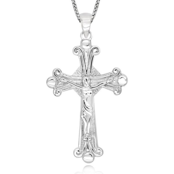 Femme Argent Sterling 925 Plaqué Couronne Bague croix Jésus Collier Pendentif 18" Femme Argent Sterling 925 Plaqué Couronne Bague croix Jésus Collier Pendentif 18"