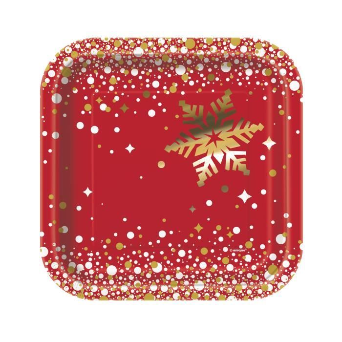 8 x or brillant feuille Joyeux Noël Assiettes en Papier Rouge Noël Plaques 23 Cm