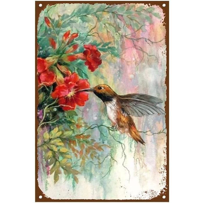 Vintage Plaque Metallique Decorative Mural Colibri Et Fleur Peinture D Etain En Metal Vintage Pour Bar 30x40cm 4622 Cdiscount Maison