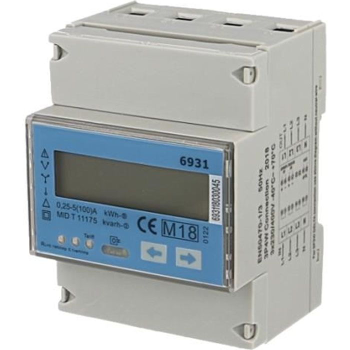 Compteur électrique Triphasé Numérique 80A - Certifié MID - Avec Affichage Digital Et Sortie