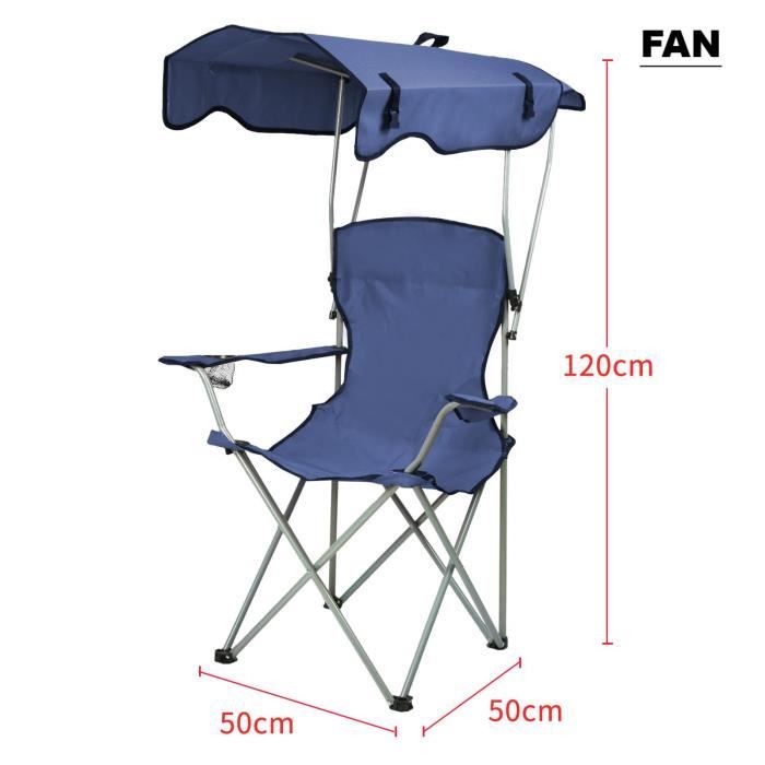 fan chaise de plage pliable avec auvent en acier+tissu oxford (bleu marine)