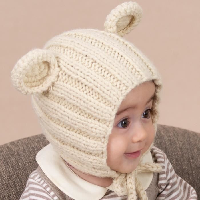 Bonnet Bebe Tricot De Laine Chaud Pour Automne Et Hiver Beige Cdiscount Pret A Porter