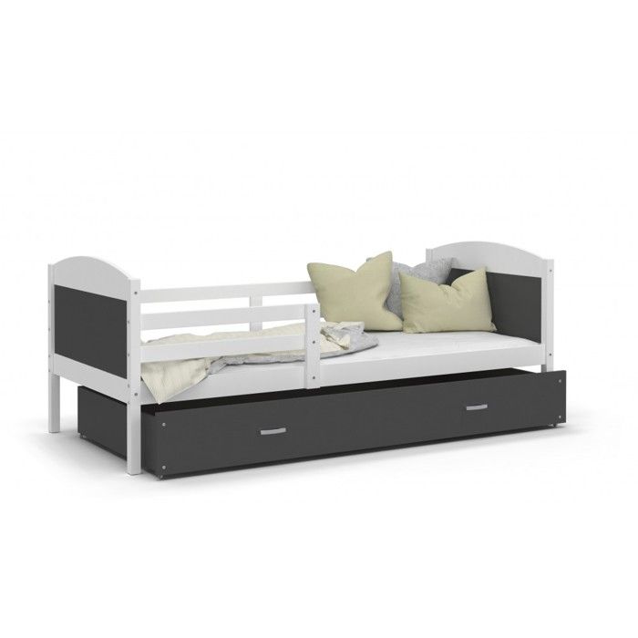 LIT ENFANT MATEO 190x90 BLANC + GRIS couleurs MDF livré avec sommier,  tiroir et matelas en mousse de 7cm OFFERT - Achat / Vente lit complet LIT  ENFANT MATEO 190x90 BLA - Cdiscount