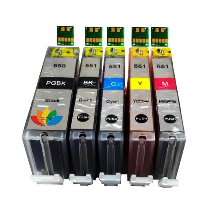 5PK Cartouche d'encre compatible Canon 550 551 PGI-550 CLI-551 pour ...
