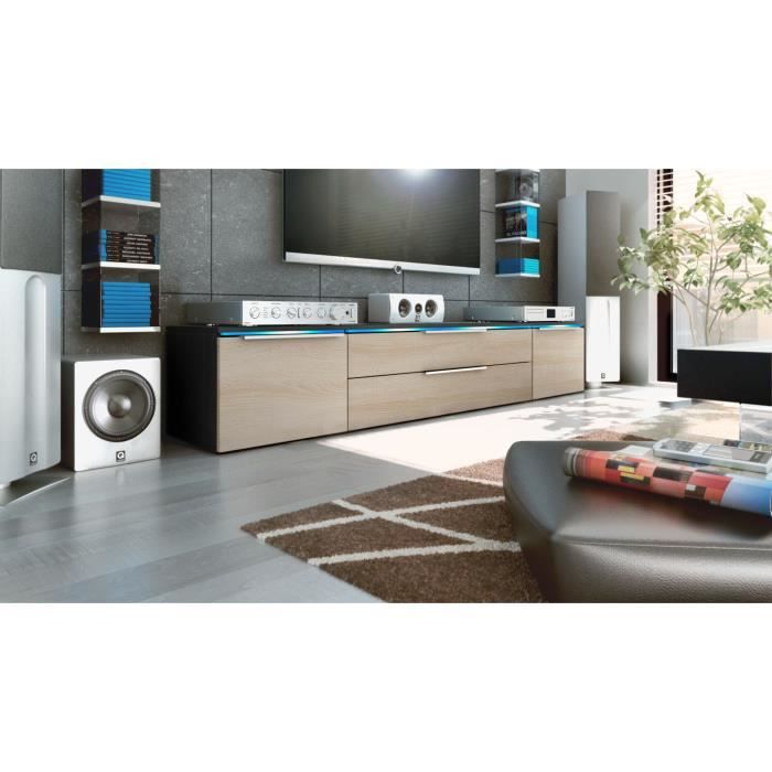 Meuble Tv Noir Et Bois Brut 200cm Achat Vente Meuble Tv Meuble