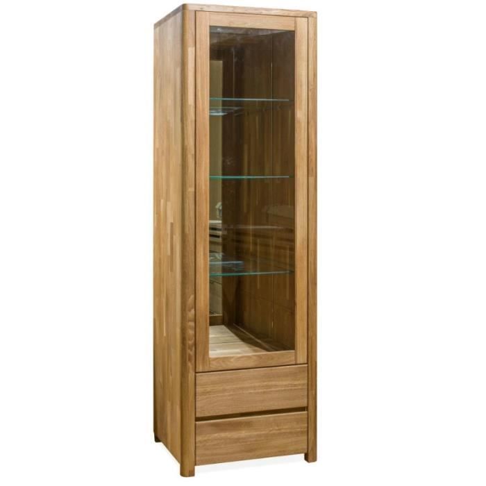 Vitrine en chêne massif 2 portes 3 tiroirs Nordo 130 cm - Maison