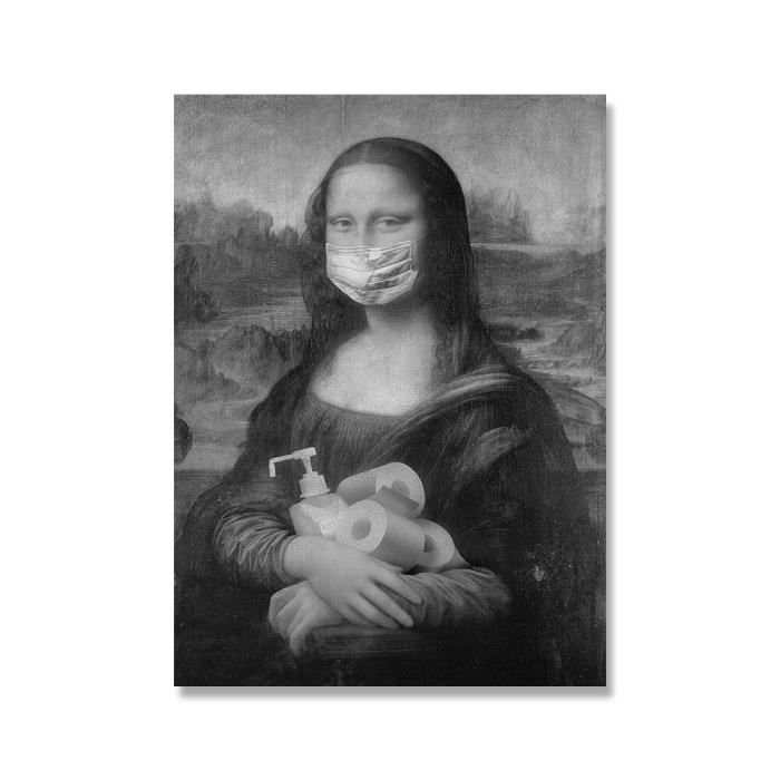 Tableau Mona Lisa Humour Salle De Bain - 30x40cm - Impression Parodie Vintage - Décoration Murale Toilettes