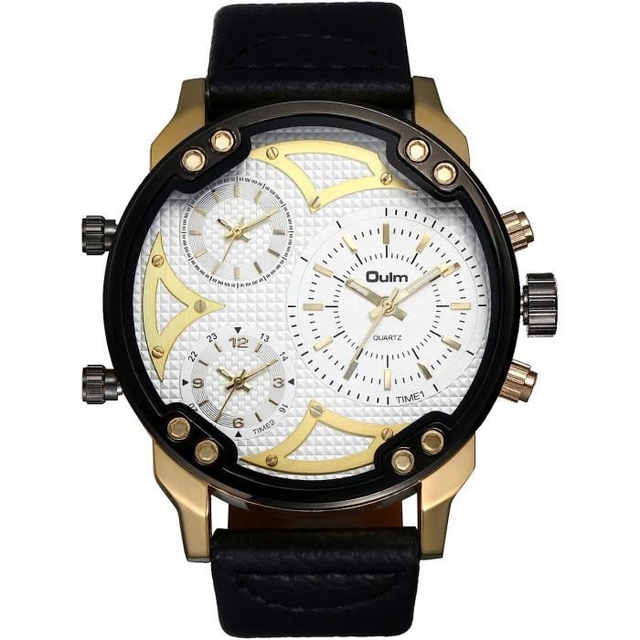 Montre Femme Quartz Ronde Grand Cadran Bracelet PU - 4 Modèles Élégants