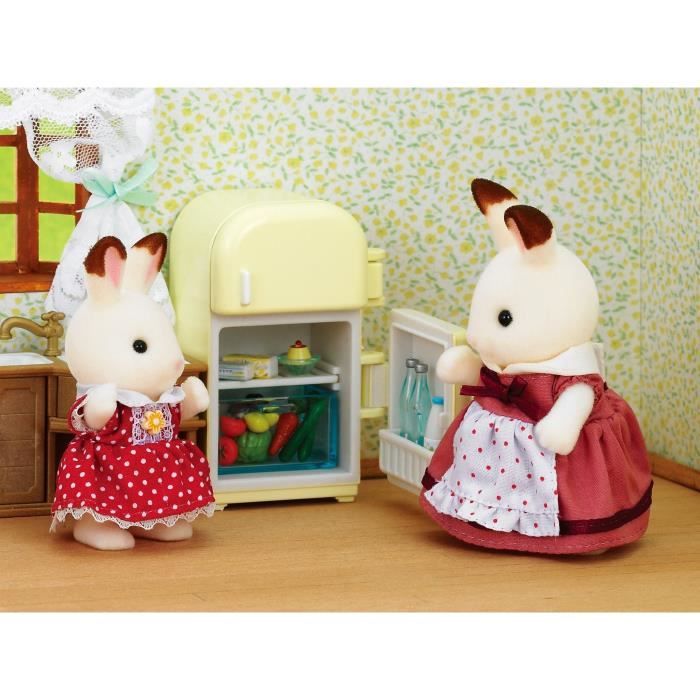 sylvanian families - 5014 - set maman lapin chocolat et réfrigérateur avec accessoires - pour enfants dès 3 ans