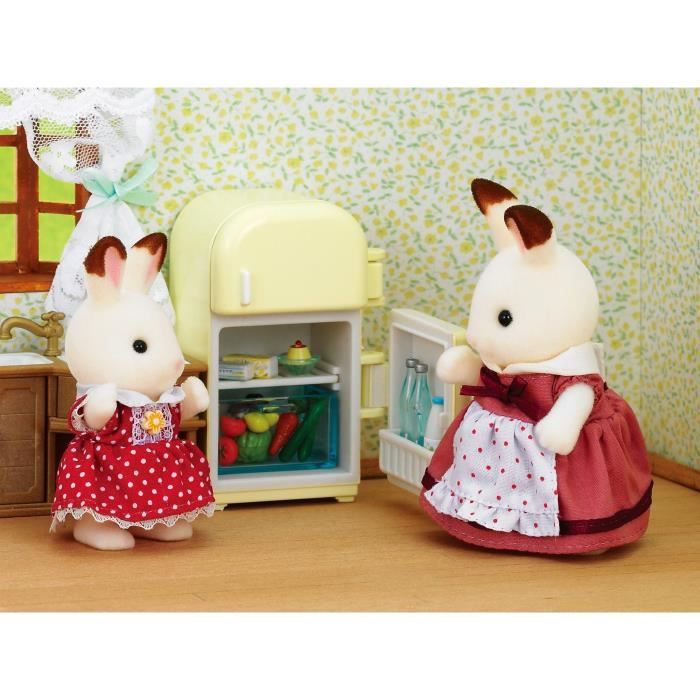 SYLVANIAN FAMILIES - 5014 - Set Maman Lapin Chocolat et Réfrigérateur avec Accessoires - Pour Enfants dès 3 Ans