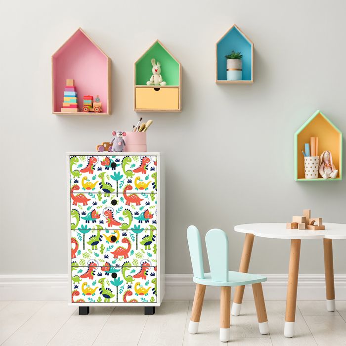Sticker meuble enfant - Multicolore - Dinosaures de lespace - 40 x 60 cm - Vinyle - Décoration chambre