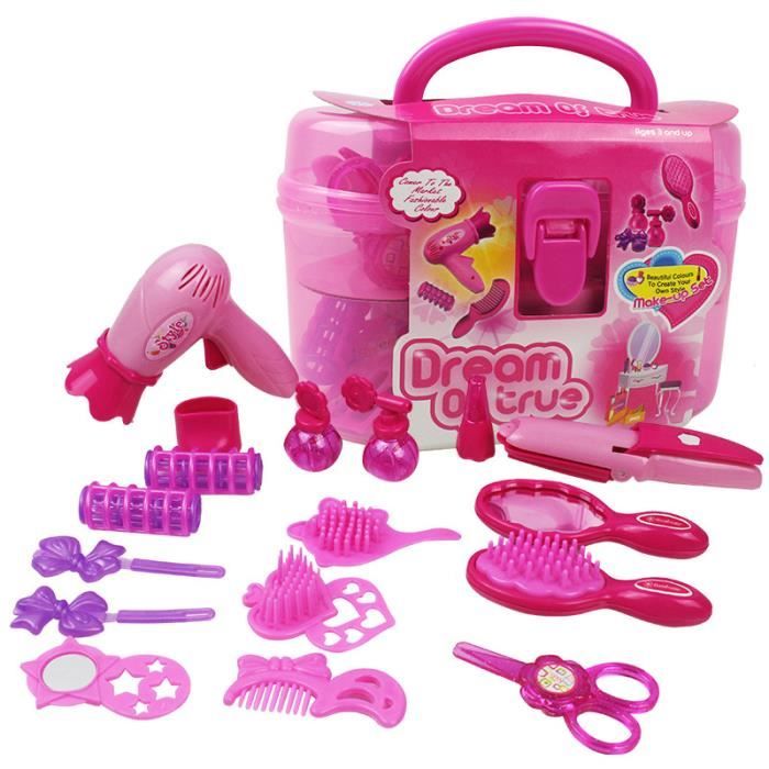 Ensemble de jouets pour petite princesse filles de maquillage de jeu de  rôle - Kit de jouets de salon de beauté avec étui transport