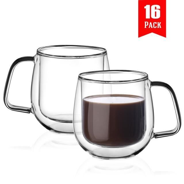 2pcs Double paroi Espresso Verre Isolé Tasses 350ml Tasse à café Tea Verres  avec couvercles