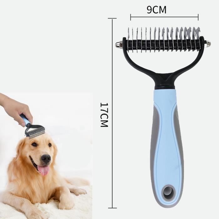 Meilleurs prix pour Brosse de démêlage professionnelle pour animaux de compagnie, peigne à 2 faces pour chiens et chats-Bleu(Large)