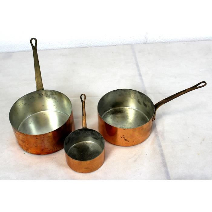 3 anciennes casseroles en cuivre Métaux Ouvrés et Vesoul Fait en France