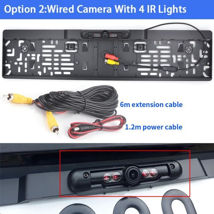 Caméra De Recul Ohradio - Cadre Plaque UE, Full HD 1080P, Vision Nuit 7LED, Étanche IP67 - Angle Ajustable