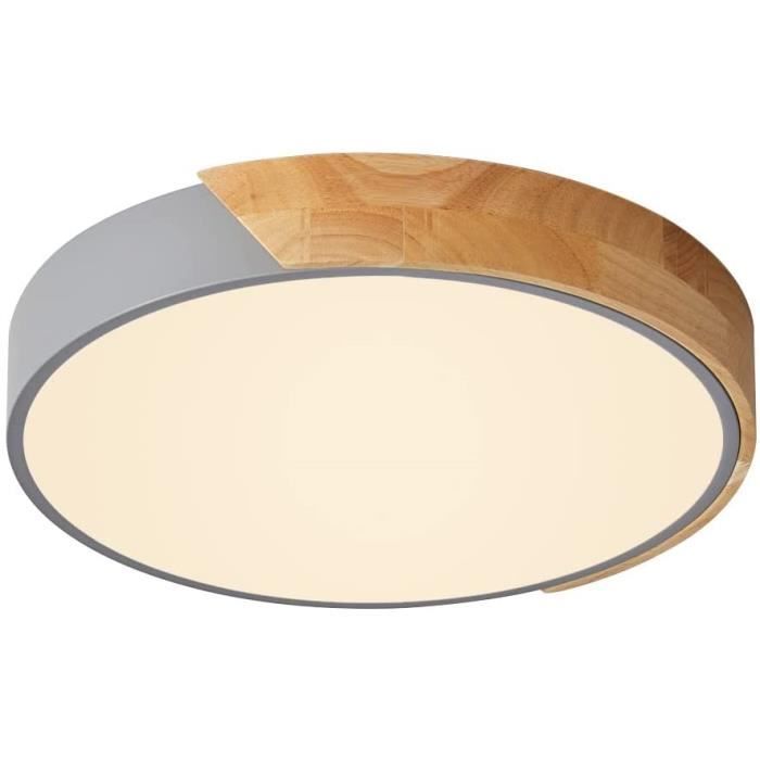 Plafonnier LED Rond Bois Et Métal Noir - 40 Cm, 36W, 4000K, Pour Salon, Chambre, Couloir