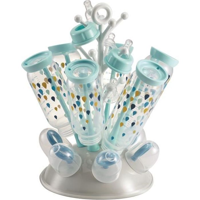 Séchoir à Biberons Avec Couvercle - Bac Amovible, 6 Supports - En Plastique PP, Blanc/gris/marron - Pour Stérilisation Et Rangement - 2