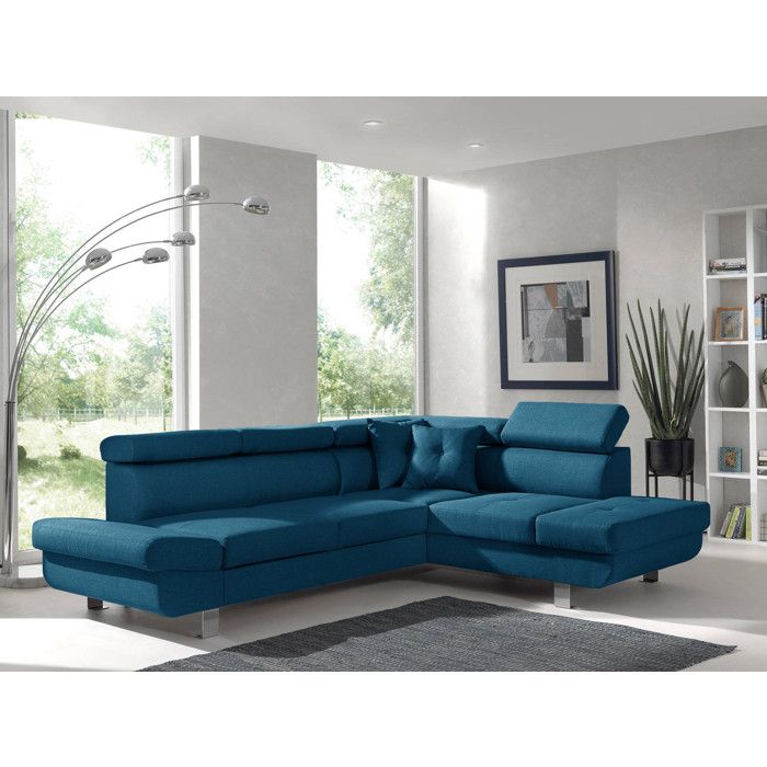 lisbona canape d angle droit convertible l 252 x p 190cm couleur bleu canard achat vente canape sofa divan cdiscount