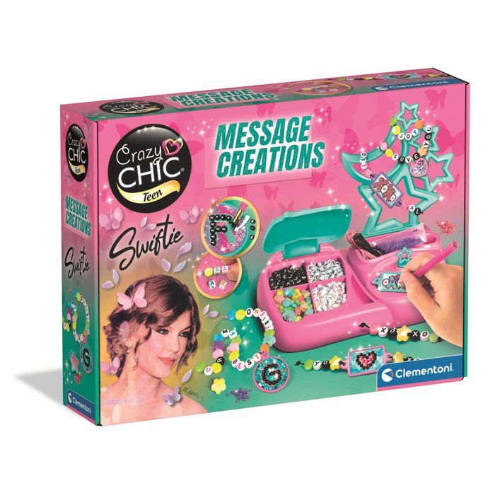 Coffret Bijoux Message Creations Swiftie - Clementoni - Perles Strass & Cordons Élastiques - Bracelets et Colliers à Personnaliser