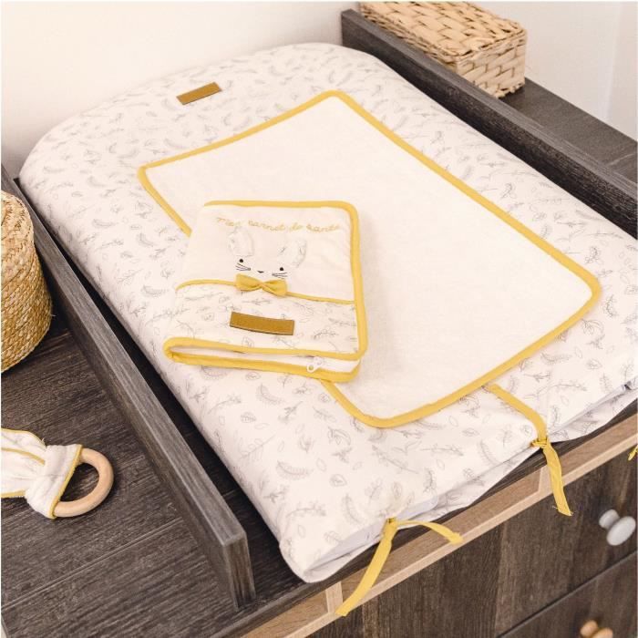 DOMIVA Protege carnet de santé Leafy Bunny - Coton bio & Polyester recylclé - Fermeture zip - Blanc/