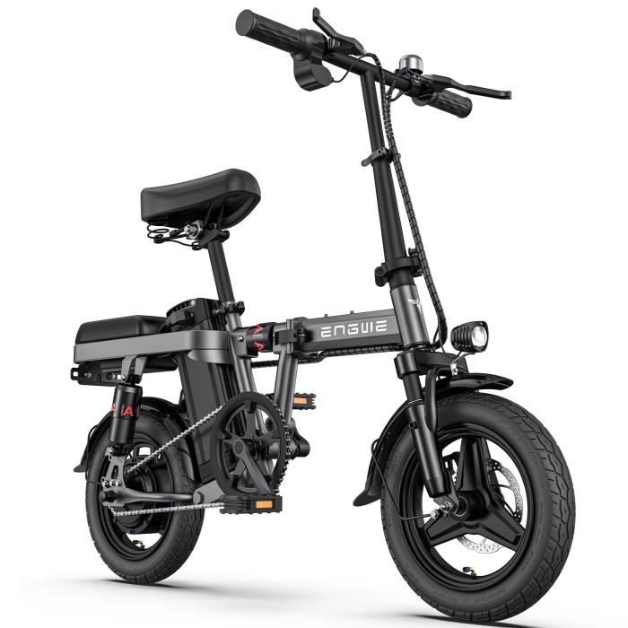 velo electrique pliable ENGWE T14 14 pouces 25km/h Moteur 250W Autonomie 42km amortisseur avant vélo de ville Batterie 48V10Ah Gris