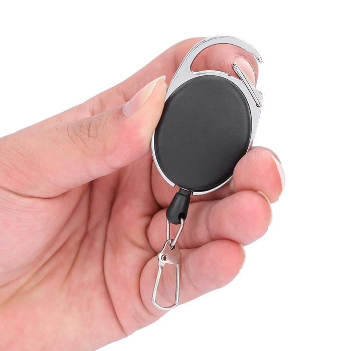 Porte-clés Rétractable Avec Cordon En Acier Télescopique 23,62 Pouces - Mousqueton Noir