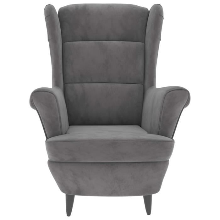 yapp  fauteuil à oreilles avec tabouret gris clair velours pg