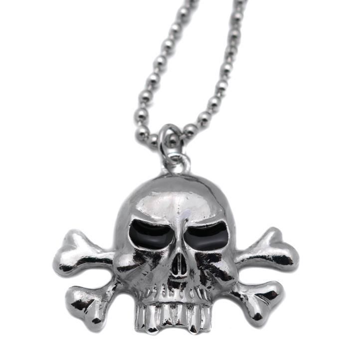 Pendentif Tête De Mort Biker Gothique En Acier Inoxydable - Collier Style Byzantin, Grand Format