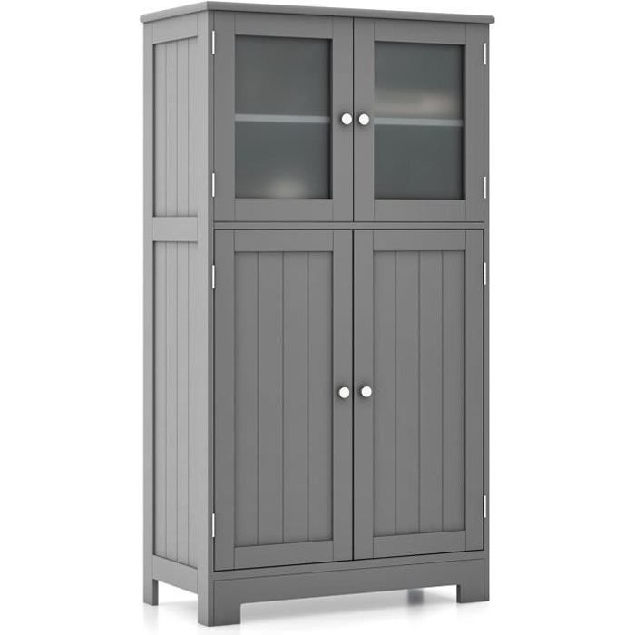 GIANTEX Meuble Colonne de Salle de Bain 4 Portes Étagère Réglable à 3 Niveaux Armoire Haute pour Cuisine Salon 60x 30x 109 cm Gris