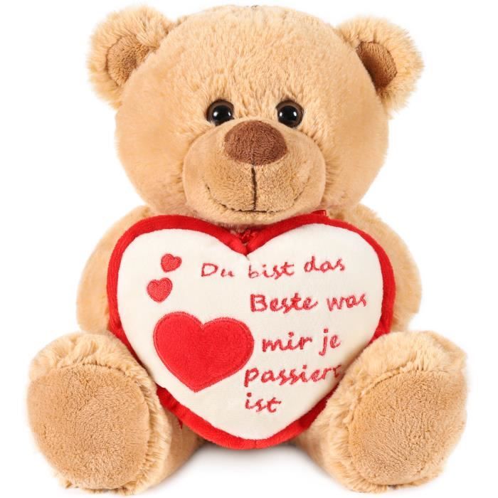 Meilleurs prix pour BRUBAKER Peluche Ours - Nounours - 25 cm - Brun - Cœur en Peluche 'Du bist das Beste was mir je passiert ist' Inclus