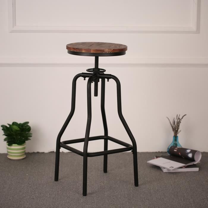 IKayaa Chaise de bar Style industriel Haute ajustable en Bois de pin