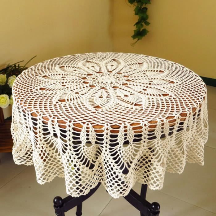 Tricot Fait A La Main Foret De Fleurs Nappe De Table 90cm Beige