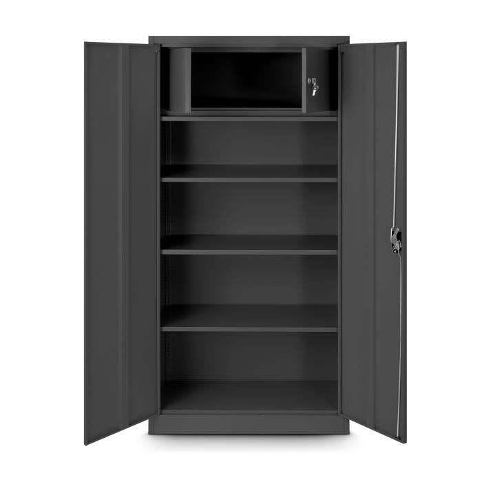 Armoire de Bureau Métallique C001D avec Compartiment Secret Tôle dacier Revêtement en Poudre 185 cm x 90 cm x 45 cm (Anthracite)