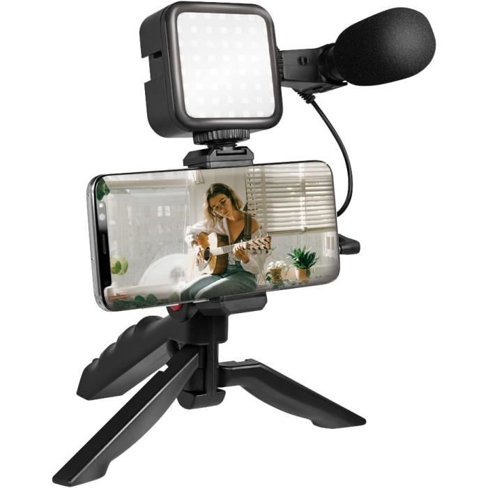 LogiLink Vlogger Kit 36 LED avec Microphone et trépied pour Smartphones de 47 à 7 Noir