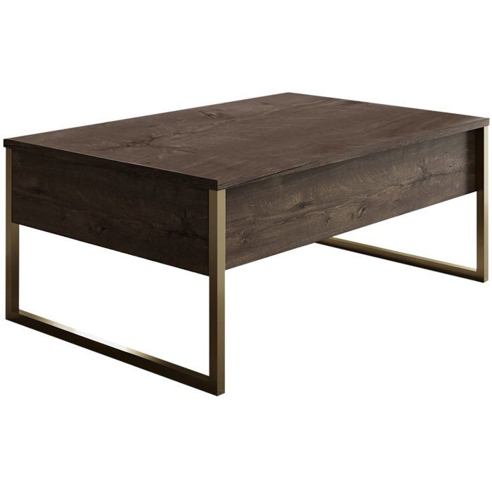 Table basse - LUXE - Walnut Gold - Rectangulaire - Panneaux mélaminés et métal - Noyer et doré - Style chic - 90x60x40 cm