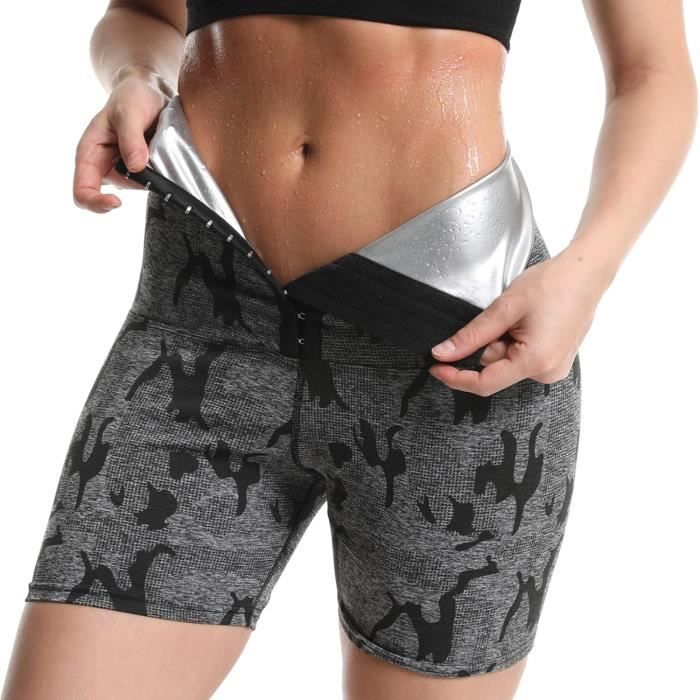 Short de Sudation Femme - Gris - Taille Haute Push Up - Gaine Amincissante Ventre Plat - Fitness - Respirant