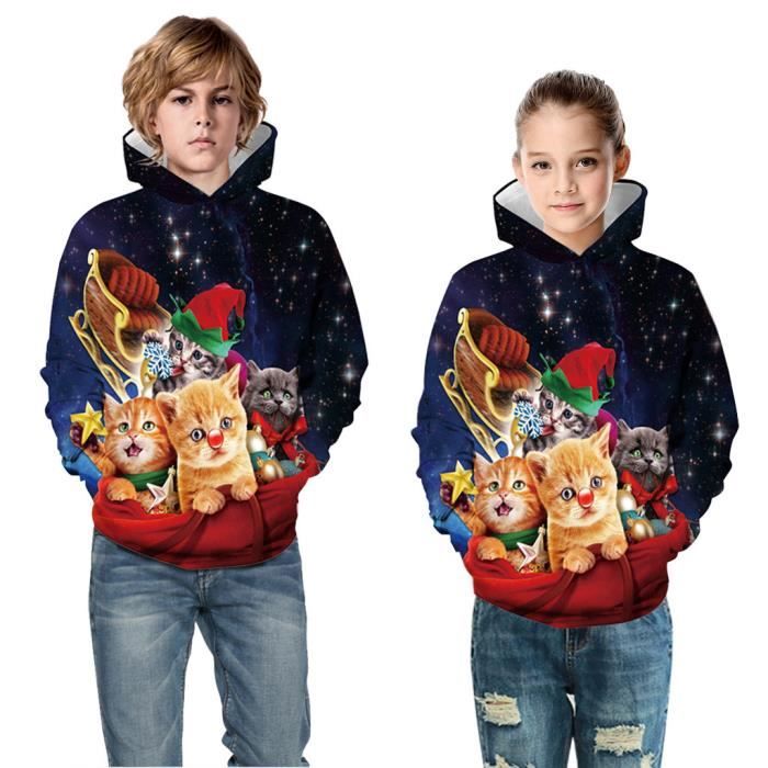 Adolescent Enfants Garcon Impression 3d Noel Dessin Anime Chat Sweat Pull Pull A Capuche Bleu Bleu Achat Vente Sweatshirt Cdiscount