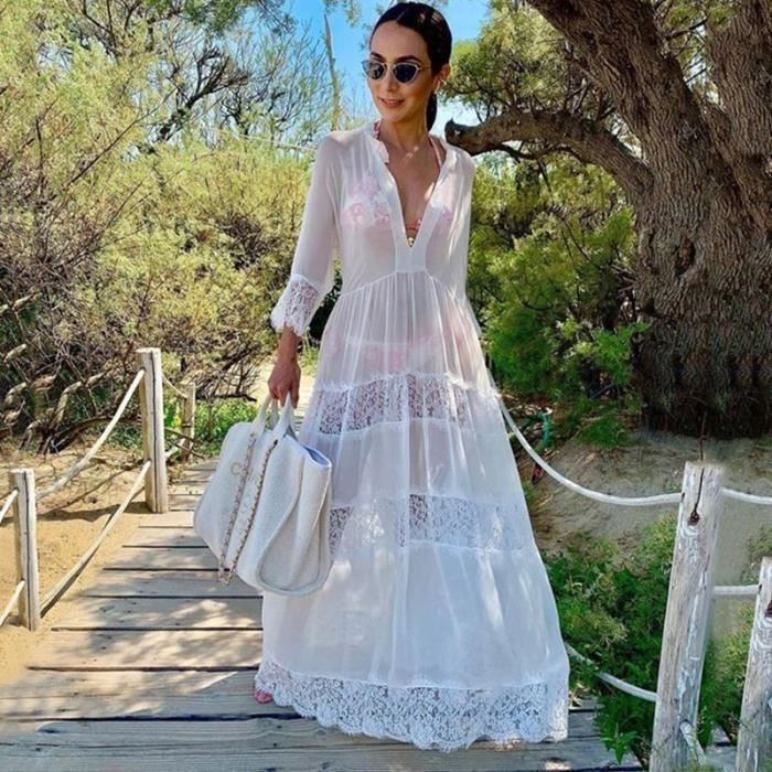 Robe Robe De Plage longue dentelle en mousseline De soie Sexy