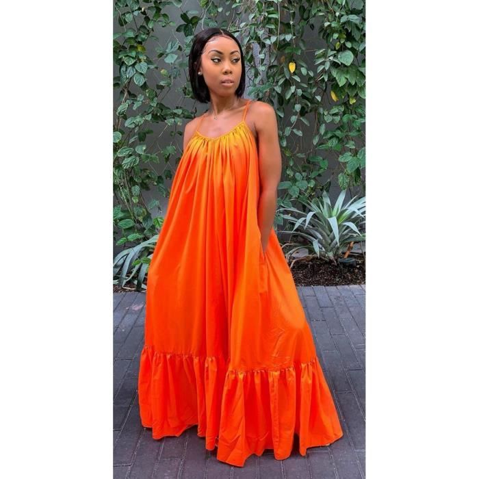 Robe Tmustobe robe longue Sexy sans manches couleur unie elegante a la mode grande taille taille moyenne robe Type orange Blanc Cdiscount Pret a Porter